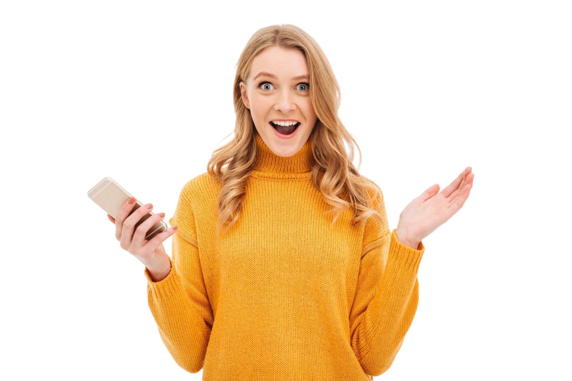 Surprised woman holding a phone